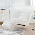 Tufted Armless Chaise Lounge White Fabric
