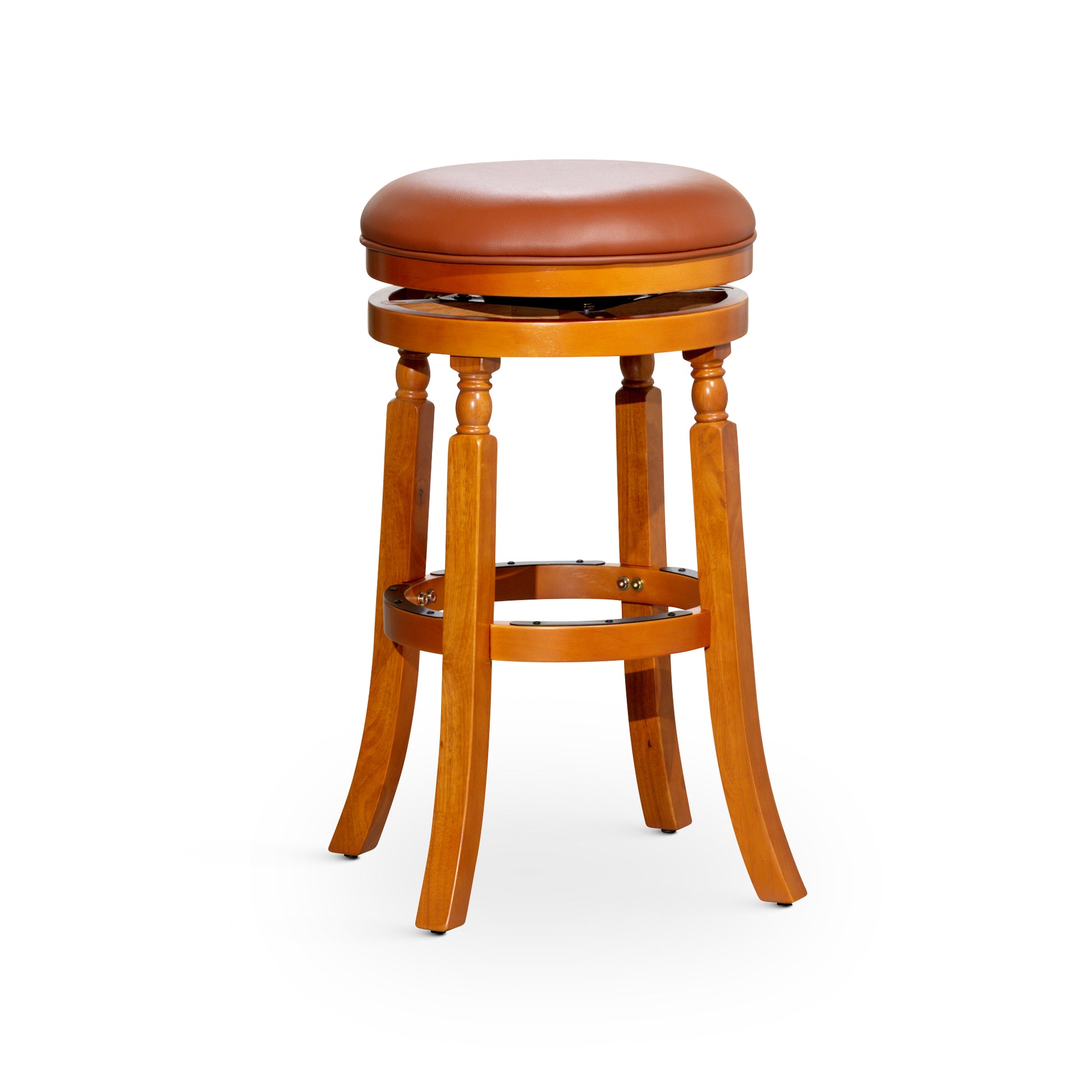 30" Bar Stool, Natural Finish, Saddle Leather Seat Natural Bonded Leather