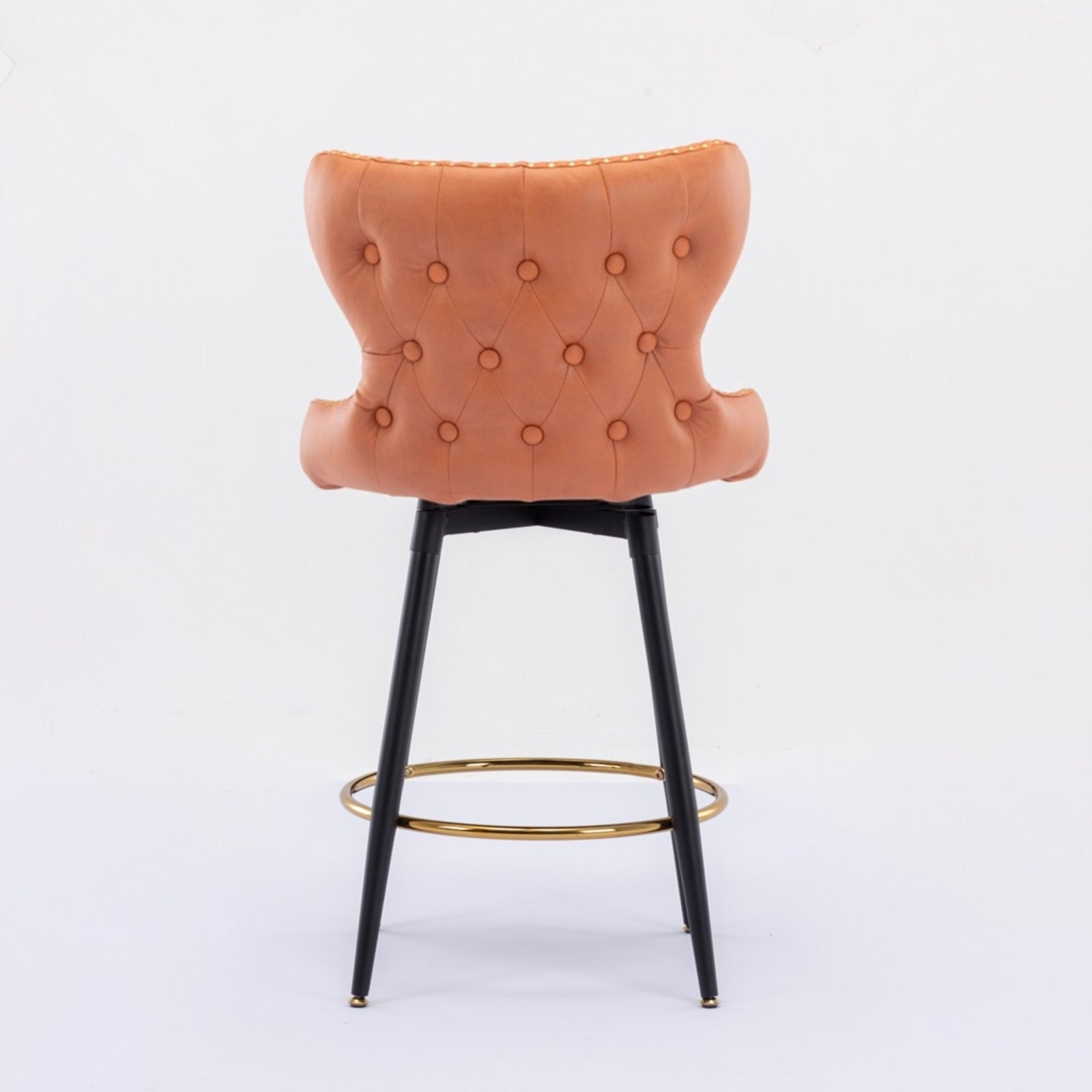 Counter Height 25" Modern Leathaire Fabric Bar Chairs,180 Swivel Bar Stool Chair For Kitchen,Tufted Gold Trim Bar Stools With Metal Legs,Set Of 2 Orange Orange Foam Fabric