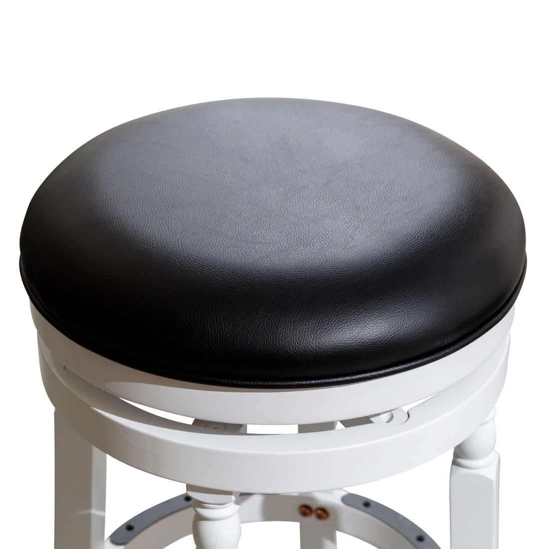 30" Bar Stool, White Finish, Black Leather Seat White Bonded Leather