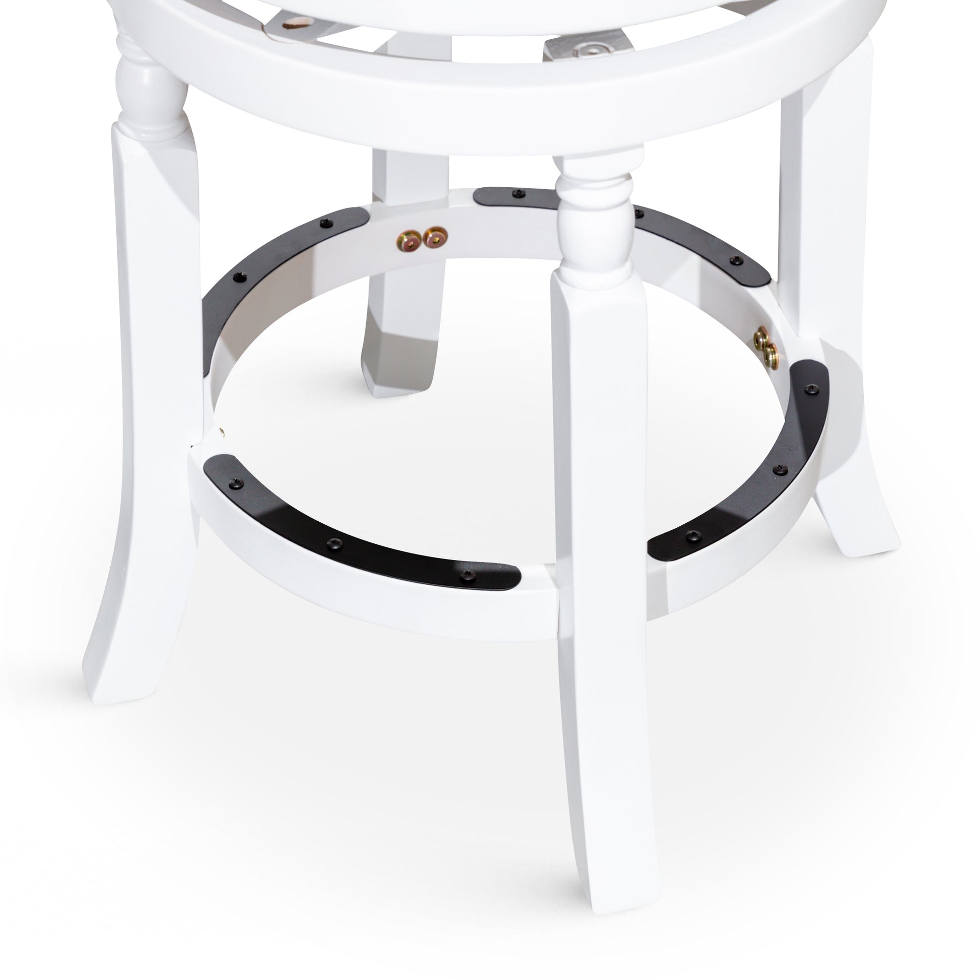 30" Bar Stool, White Finish, Black Leather Seat White Bonded Leather