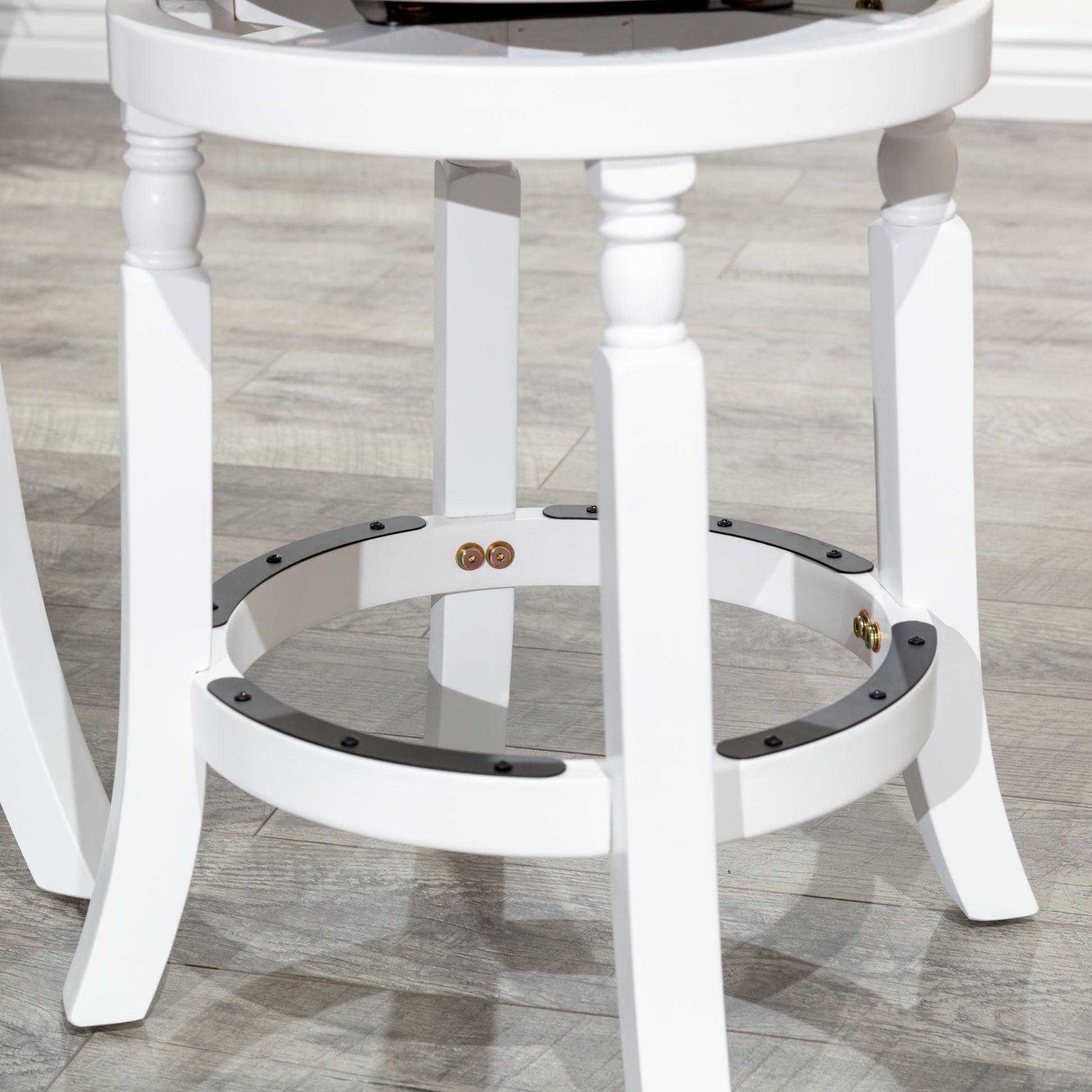 30" Bar Stool, White Finish, Charcoal Fabric Seat White Fabric