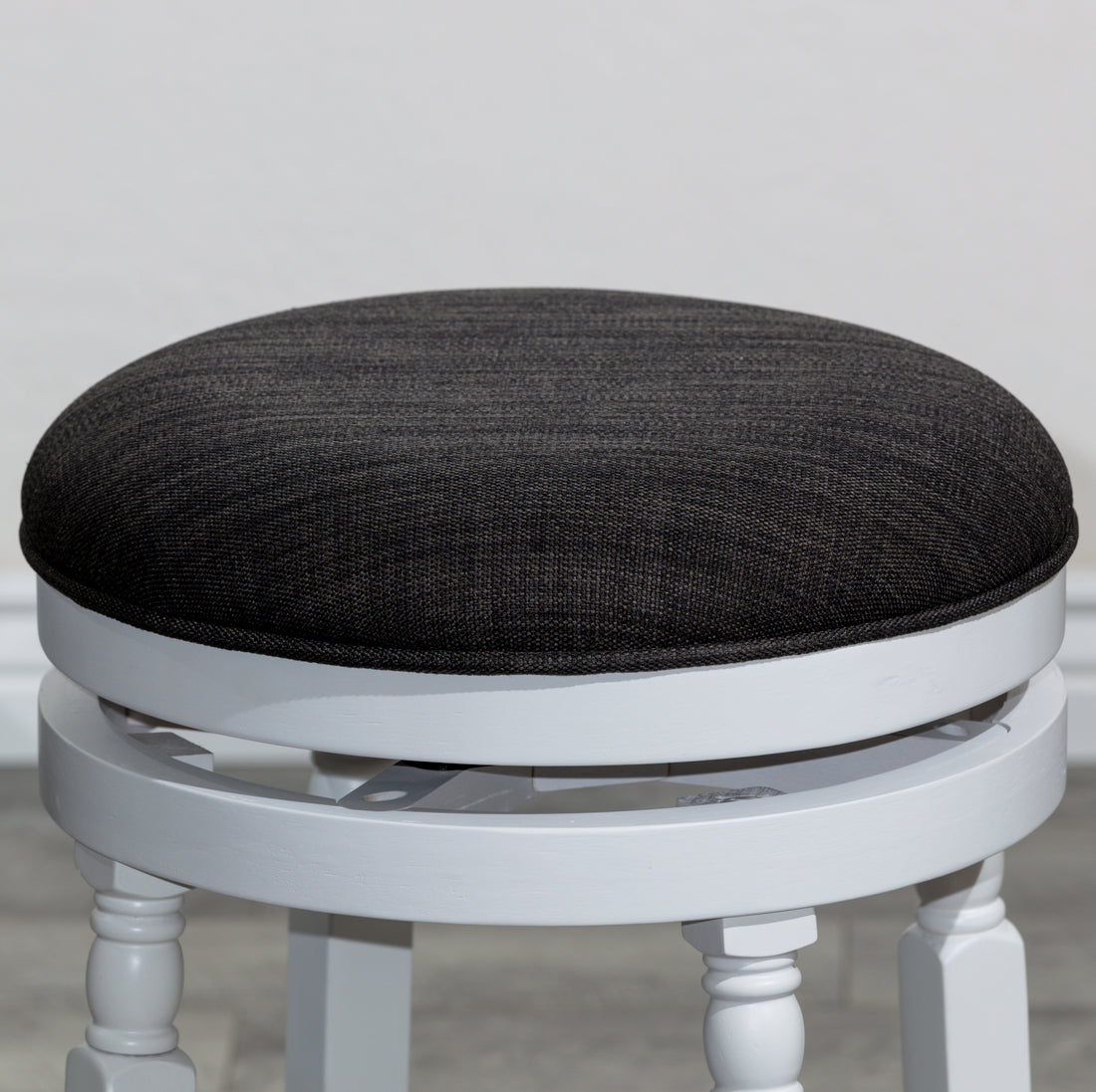 30" Bar Stool, White Finish, Charcoal Fabric Seat White Fabric