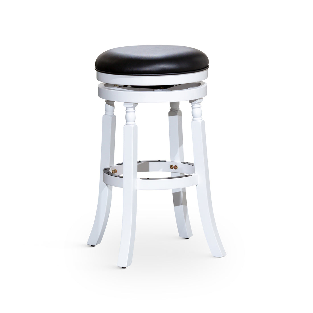 30" Bar Stool, White Finish, Black Leather Seat White Bonded Leather