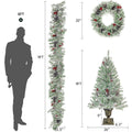 Pre Lit Xmas Tree Artificial Christmas 4 Piece Set,Garland, Wreath And Set Of 2 Entrance Trees X Mas Retro White Vinyl