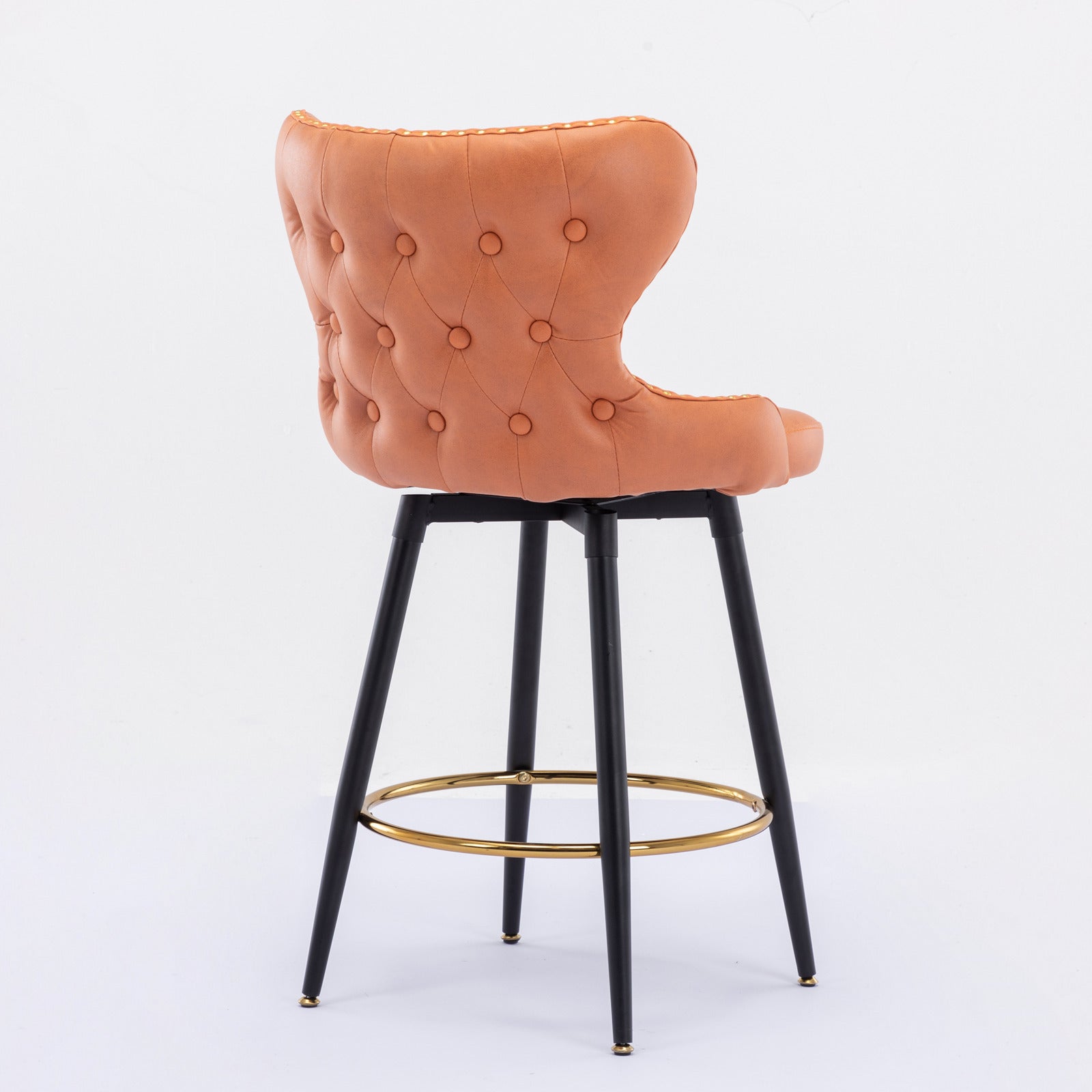 Counter Height 25" Modern Leathaire Fabric Bar Chairs,180 Swivel Bar Stool Chair For Kitchen,Tufted Gold Trim Bar Stools With Metal Legs,Set Of 2 Orange Orange Foam Fabric