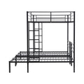 Full Over Twin&Twin Size Bunk Bed With Built In Shelf, Black Full Black Metal