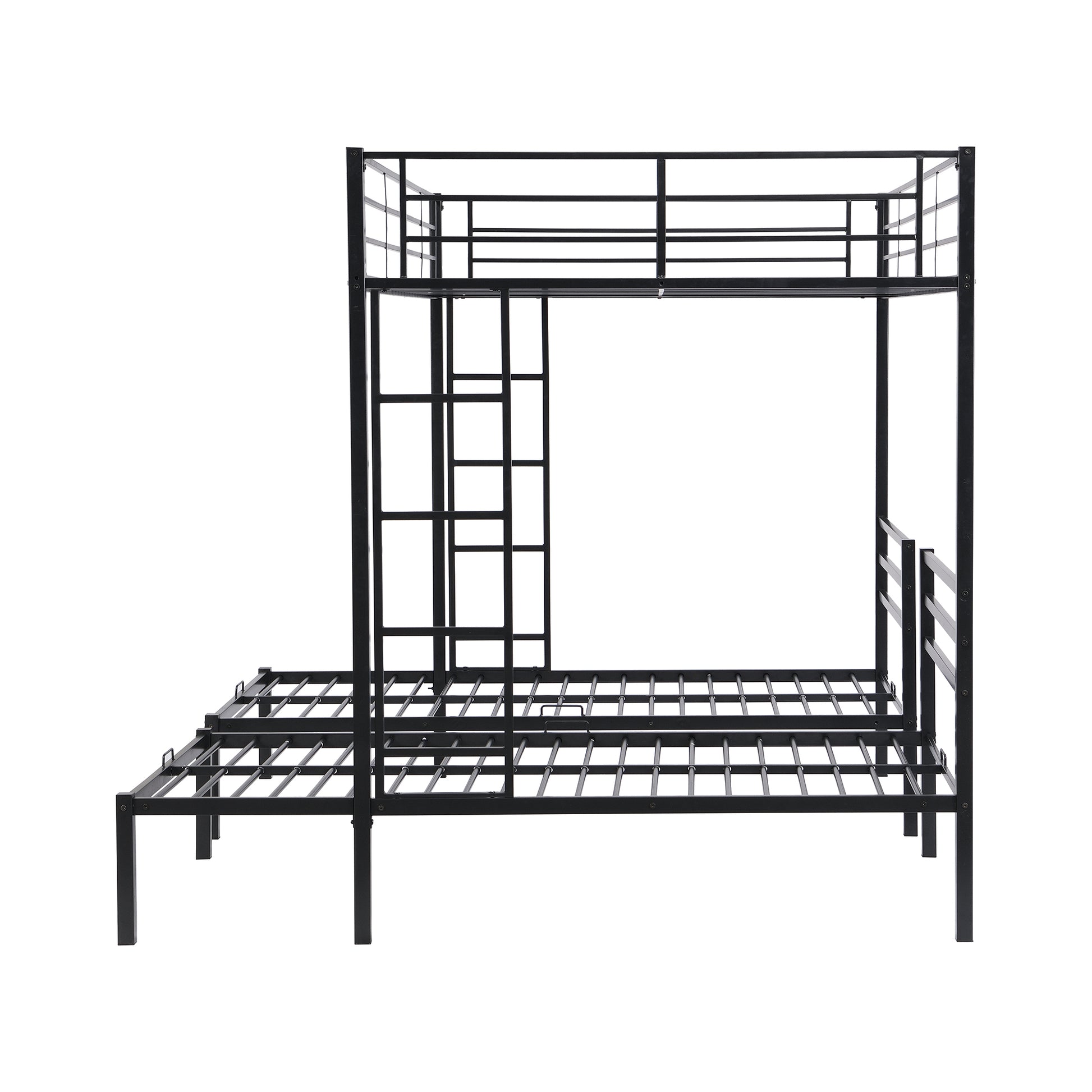 Full Over Twin&Twin Size Bunk Bed With Built In Shelf, Black Full Black Metal