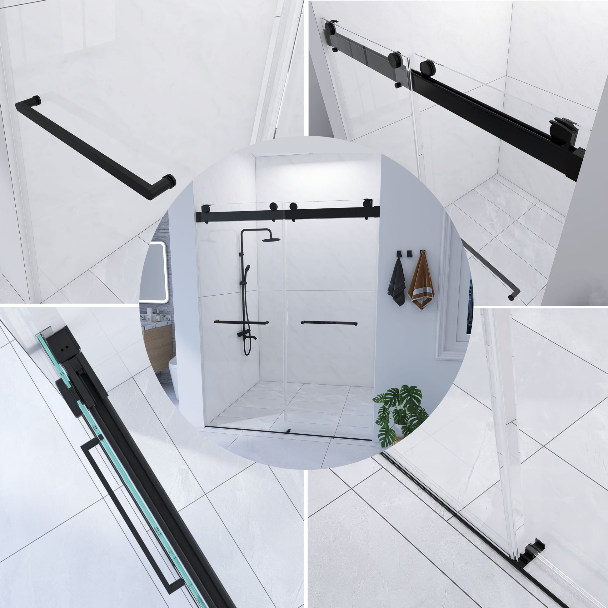 Frameless Double Sliding Shower, 69" 72" Width, 79" Height, 3 8" 10 Mm Clear Tempered Glass,Designed For Smooth Door With Clear Tempered Glass And Stainless Steel Hardware In Matte Black Finish Matte Black Bathroom Modern Glass