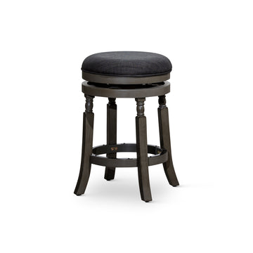 24" Counter Stool, Weathered Gray Finish, Charcoal Fabric Seat Gray Fabric