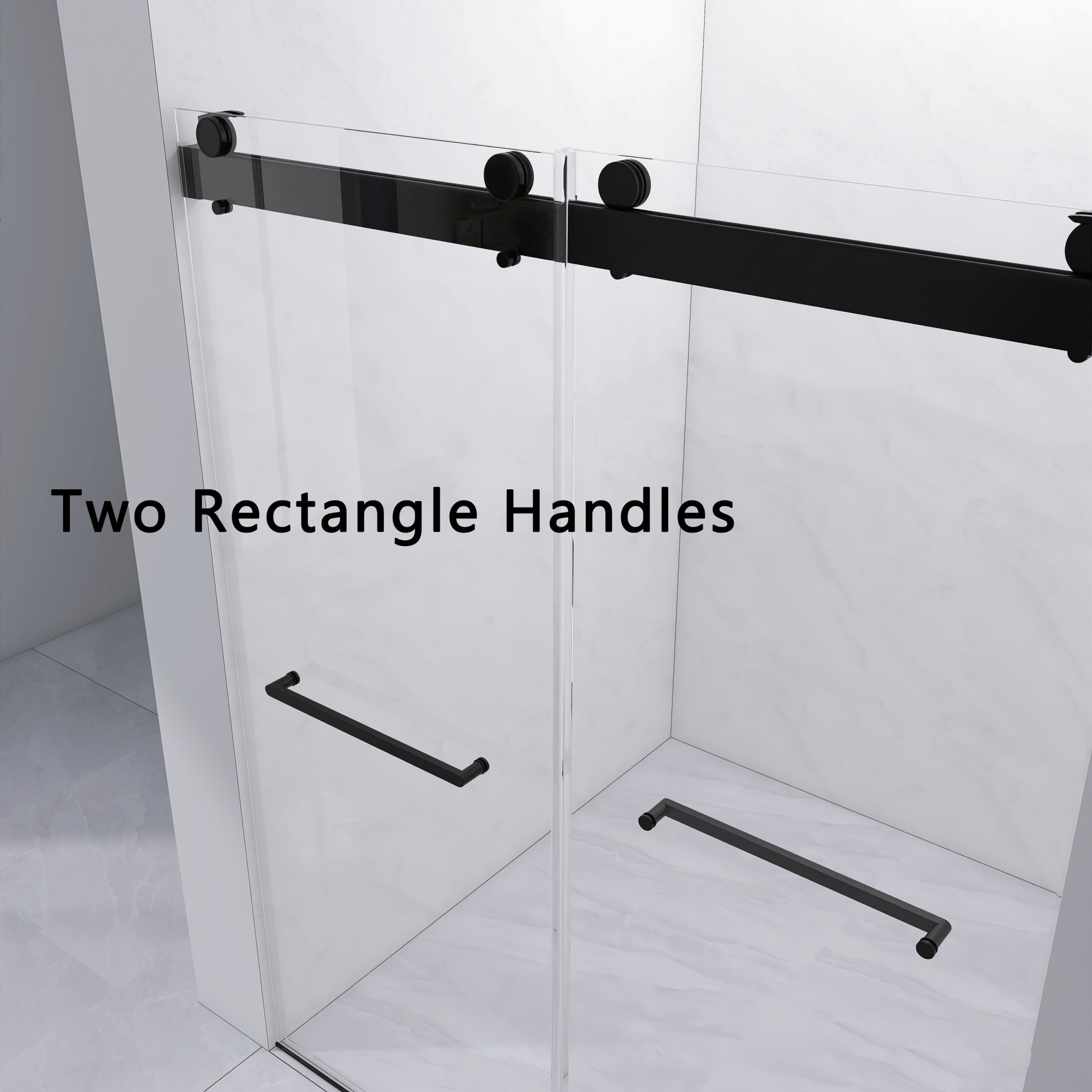 Frameless Double Sliding Shower, 69" 72" Width, 79" matte black-bathroom-modern-glass