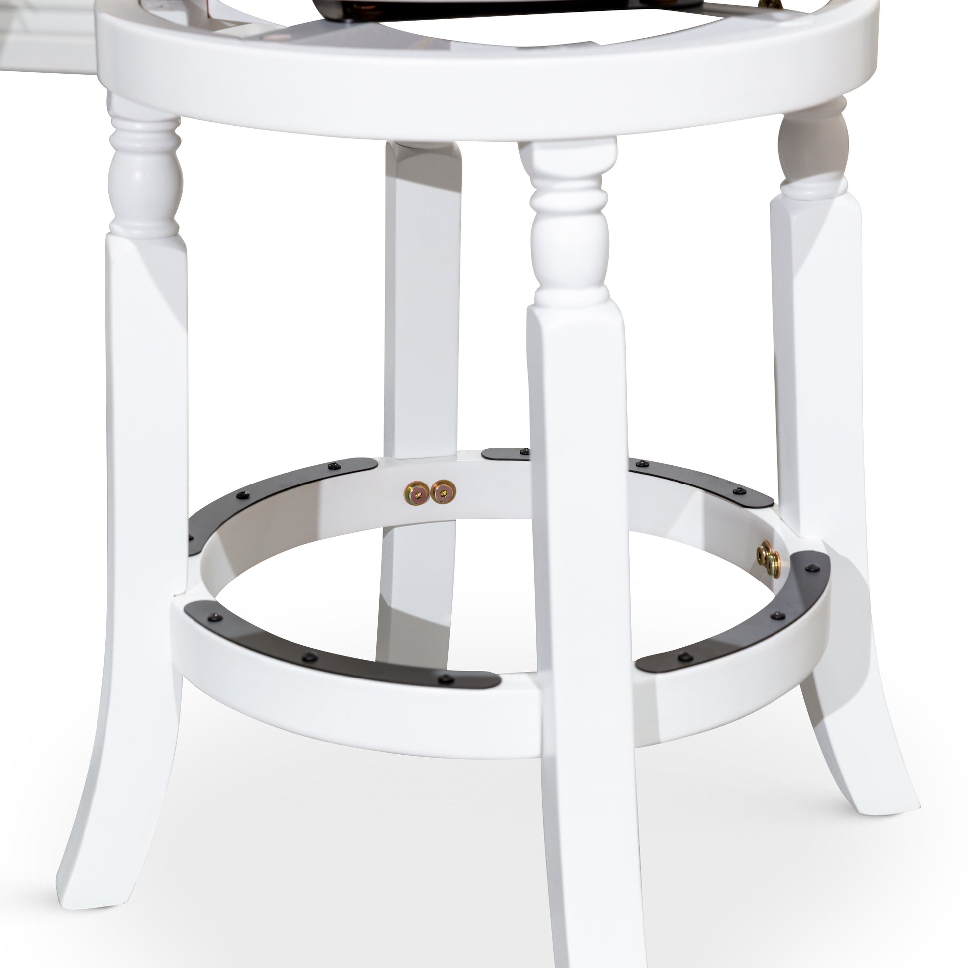 30" Bar Stool, White Finish, Black Leather Seat White Bonded Leather