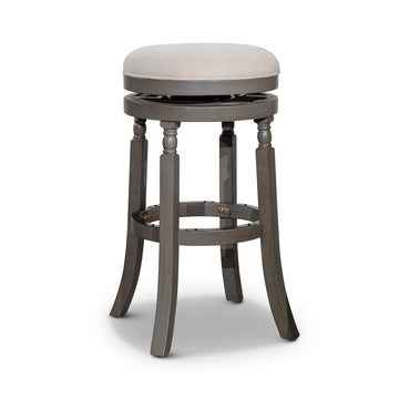 30" Bar Stool, Weathered Gray Finish, Beige Fabric Seat Gray Fabric
