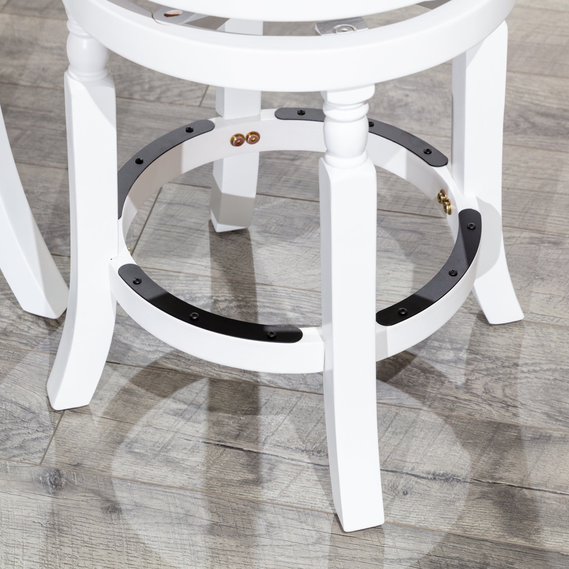 30" Bar Stool, White Finish, Charcoal Fabric Seat White Fabric