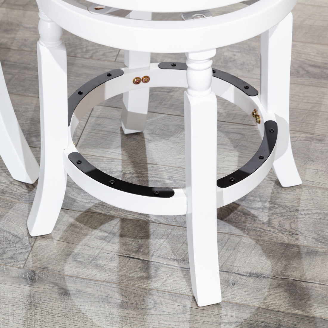 24" Counter Stool, White Finish, Charcoal Fabric Seat White Fabric