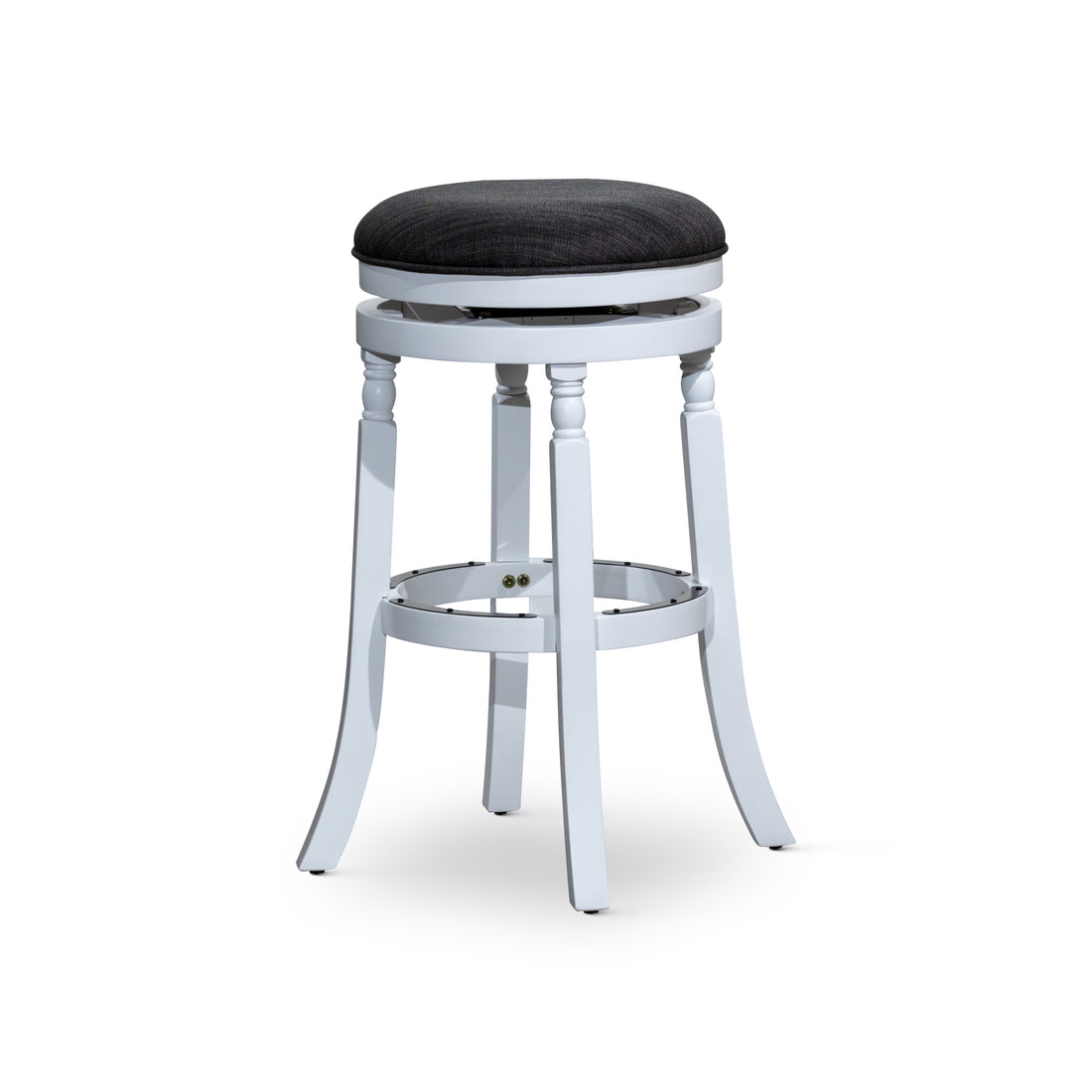 30" Bar Stool, White Finish, Charcoal Fabric Seat White Fabric