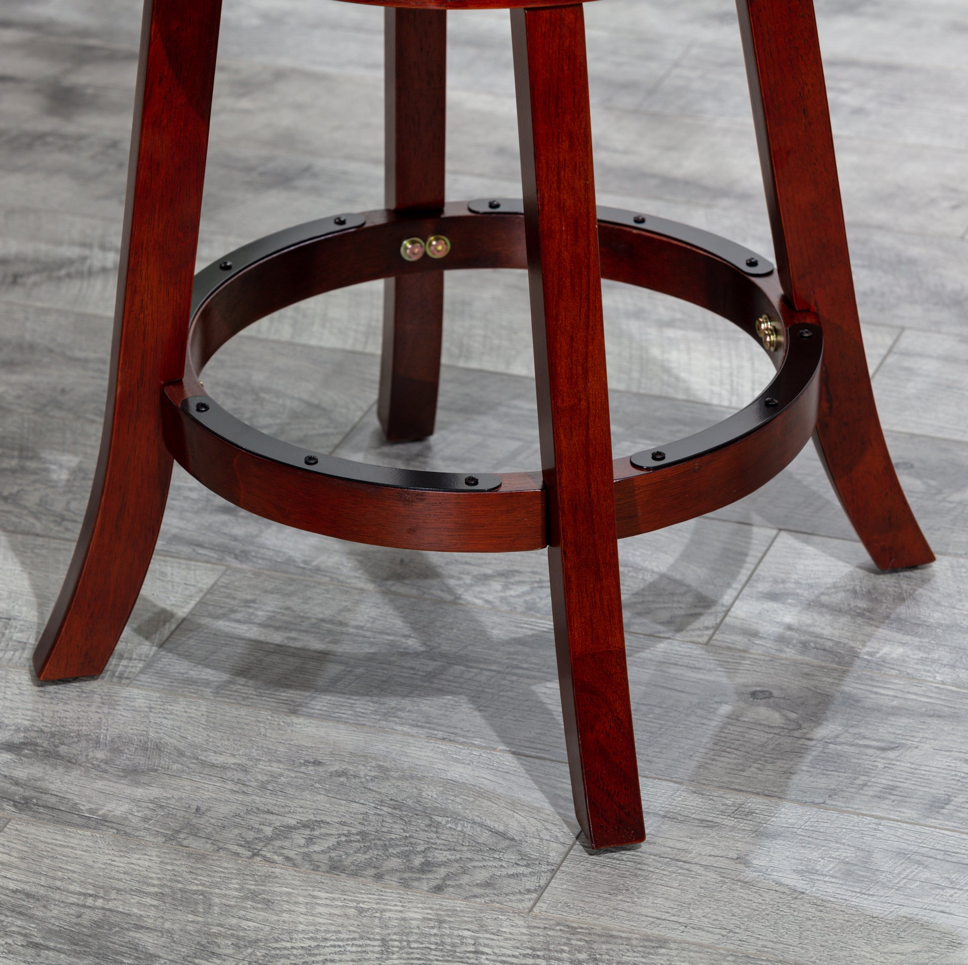 30" Bar Height X Back Swivel Stool, Stool, Cherry Finish, Charcoal Fabric Seat Cherry Fabric