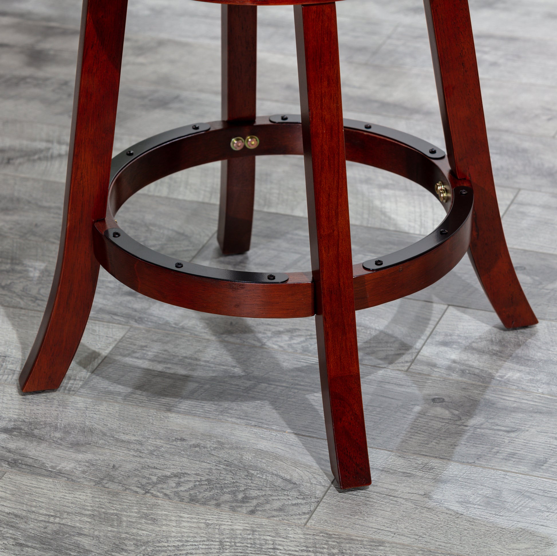 30" Bar Height X Back Swivel Stool, Cherry Finish, Beige Fabric Seat Cherry Fabric