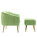 Velvet Accent Chair With Ottoman, Modern Tufted Barrel Chair Ottoman Set For Living Room Bedroom, Golden Finished, Grass Green Grass Green Foam Velvet