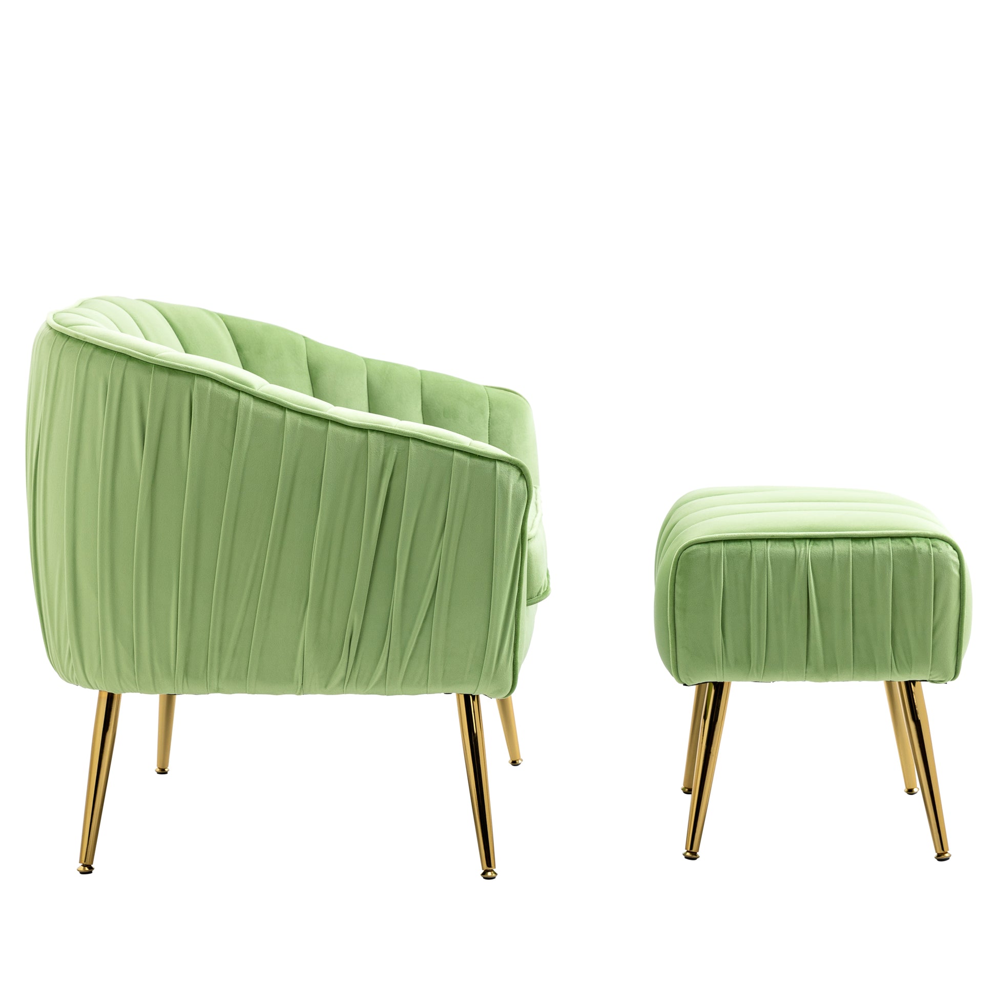 Velvet Accent Chair With Ottoman, Modern Tufted Barrel Chair Ottoman Set For Living Room Bedroom, Golden Finished, Grass Green Grass Green Foam Velvet