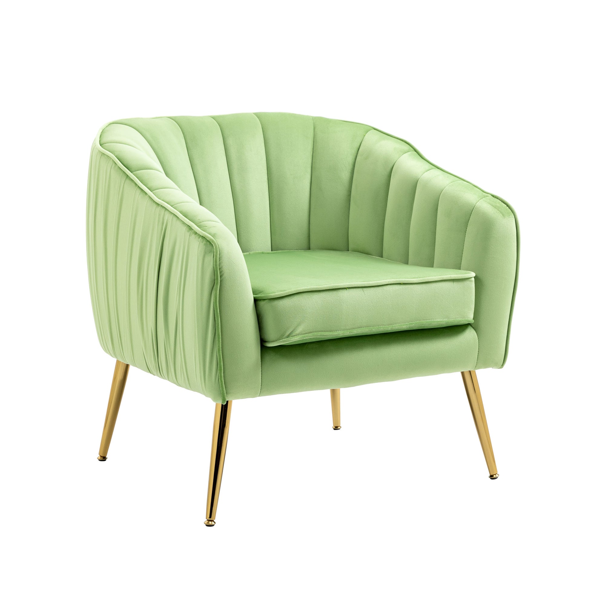 Velvet Accent Chair With Ottoman, Modern Tufted Barrel Chair Ottoman Set For Living Room Bedroom, Golden Finished, Grass Green Grass Green Foam Velvet