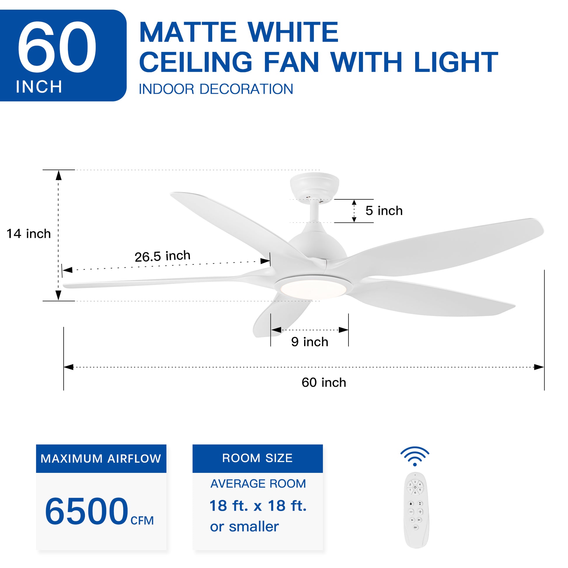 Modern 60 In Intergrated Led Ceiling Fan Lighting With White Abs Blade White Abs