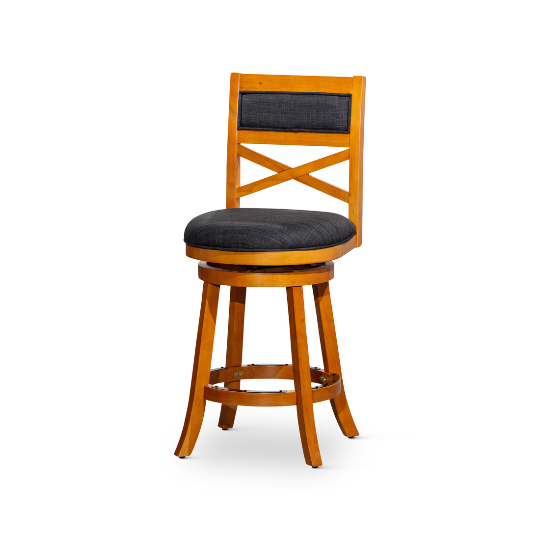 30" Bar Height X Back Swivel Stool, Natural Finish, Charcoal Fabric Seat Natural Fabric