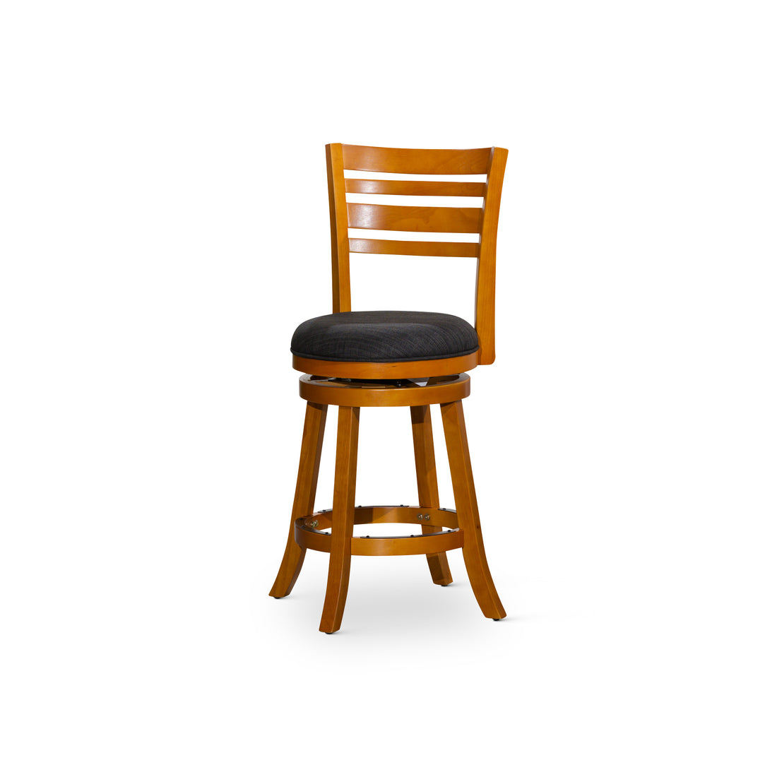 24" Counter Height Slat Back Swivel Stool, Natural Finish, Charcoal Fabric Seat Natural Fabric