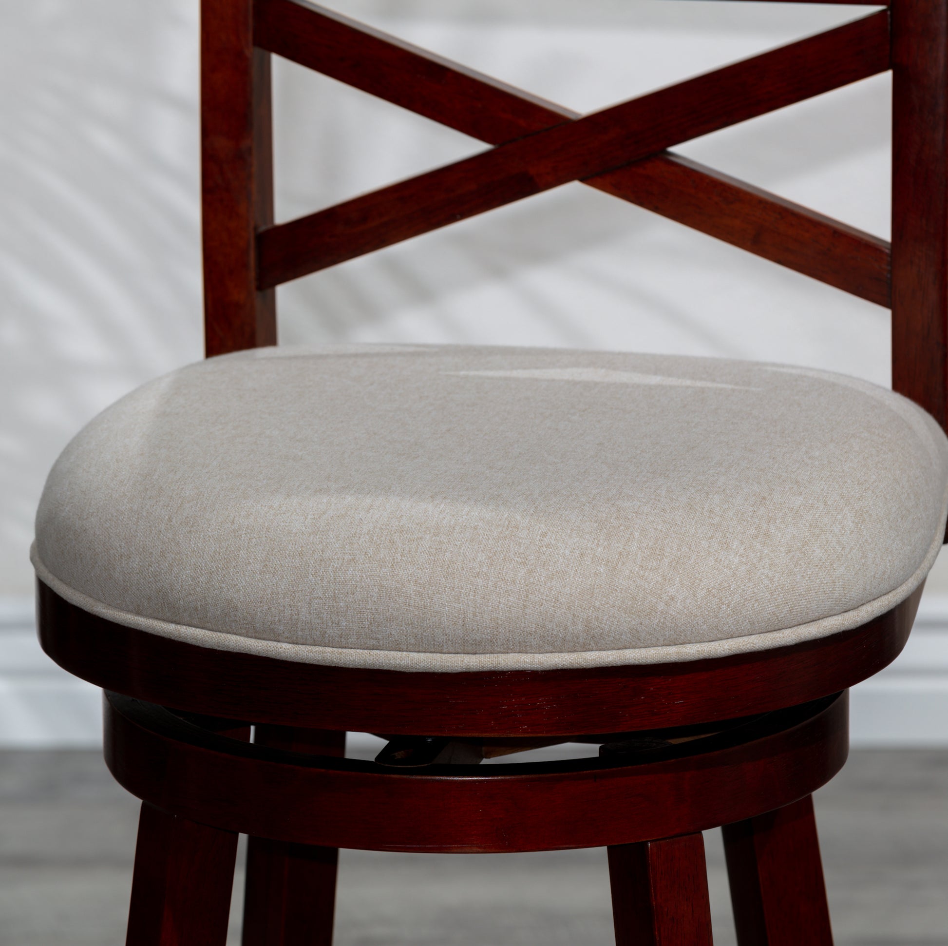 24" Counter Height X Back Swivel Stool, Cherry Finish, Beige Fabric Seat Cherry Fabric