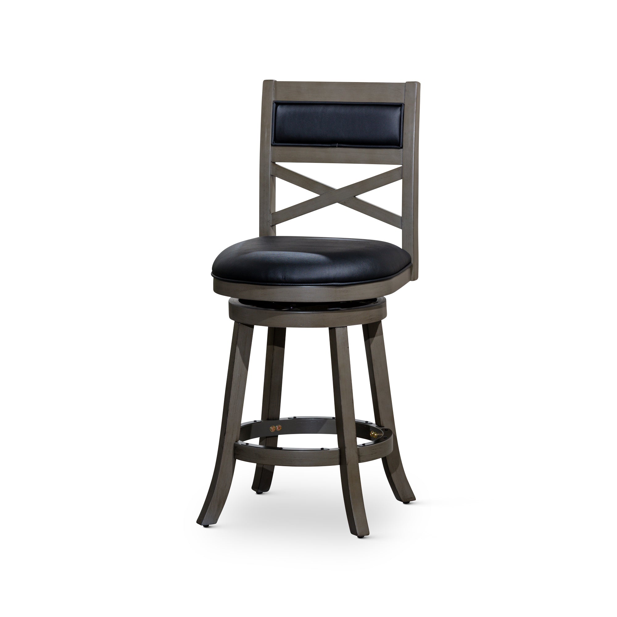 24" Counter Height X Back Swivel Stool, Weathered Gray gray-bonded leather
