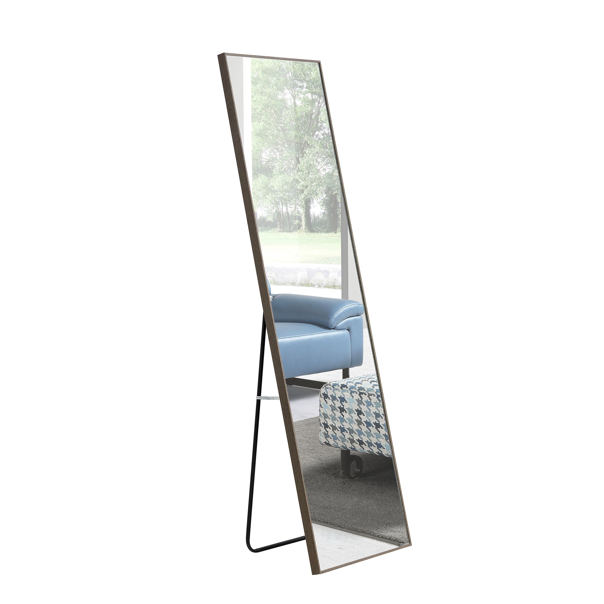 3Rd Generation Gray Solid Wood Frame Full Length Mirror, Dressing Mirror, Bedroom Porch, Decorative Mirror, Clothing Store, Floor Mounted Large Mirror, Wall Mounted. 58 "* 15" Gray Glass