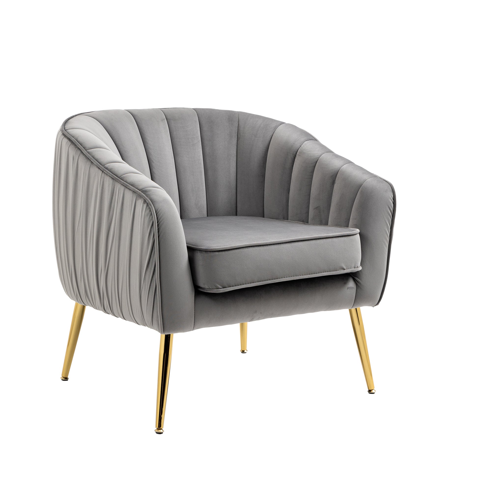 Velvet Accent Chair With Ottoman, Modern Tufted Barrel Chair Ottoman Set For Living Room Bedroom, Golden Finished, Grey Grey Foam Velvet