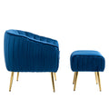 Velvet Accent Chair With Ottoman, Modern Tufted Barrel Chair Ottoman Set For Living Room Bedroom, Golden Finished, Blue Blue Foam Velvet