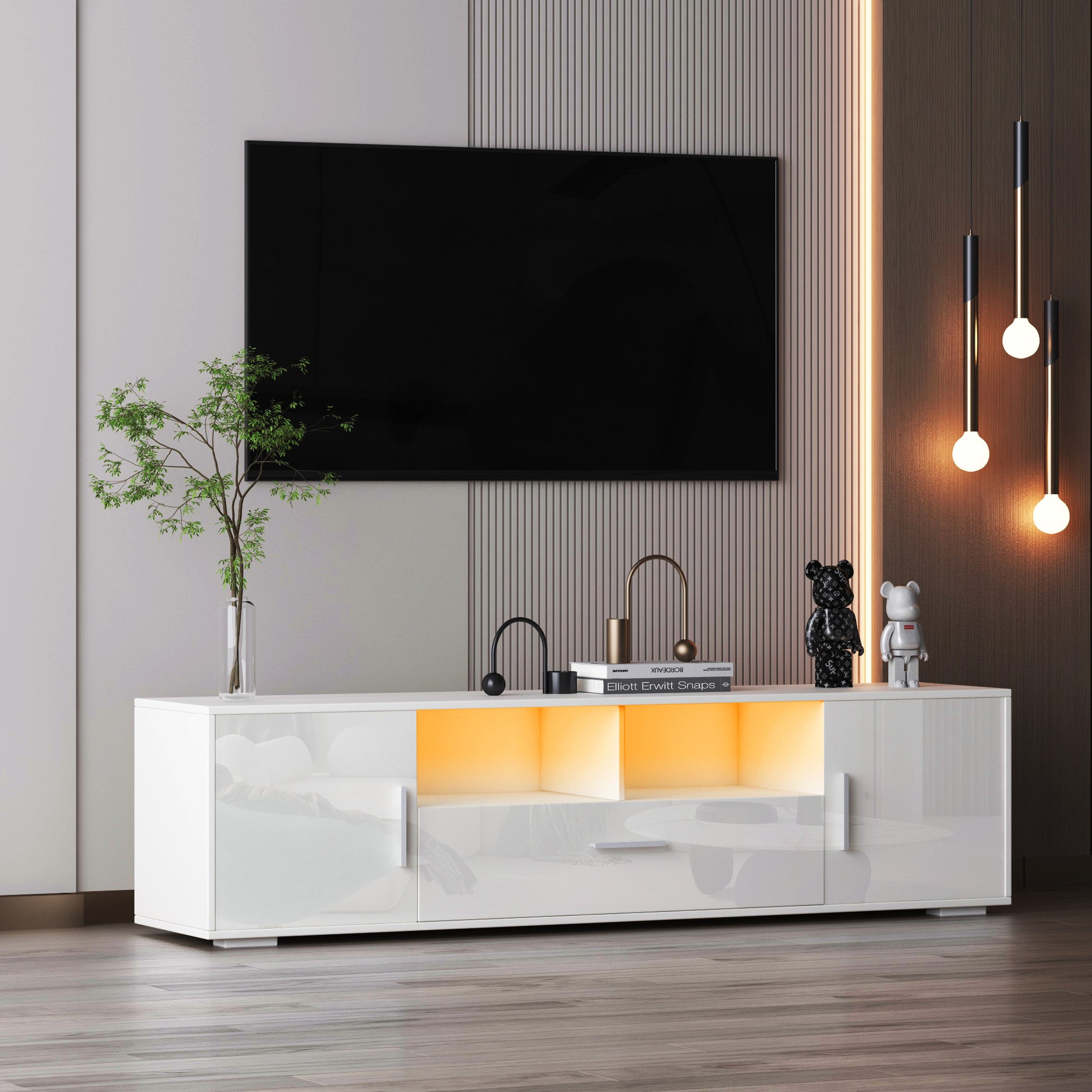 Quickassemblefashiontvstand,Tvcabinet,Entertainment Center Tv Station,Tvconsole,Console With Led Light Belt, Light Belt Can Be Remote Control,With Cabinets,Open Cells,For The Living