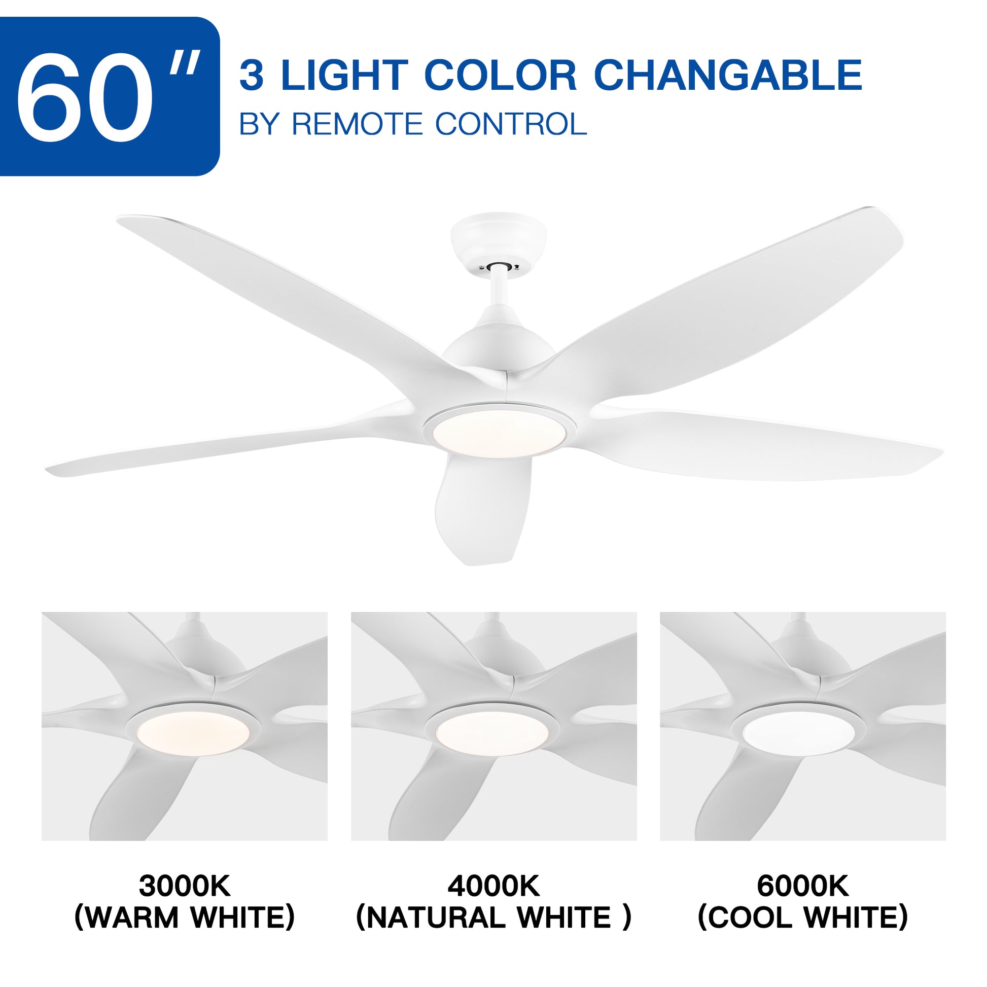 Modern 60 In Intergrated Led Ceiling Fan Lighting With White Abs Blade White Abs