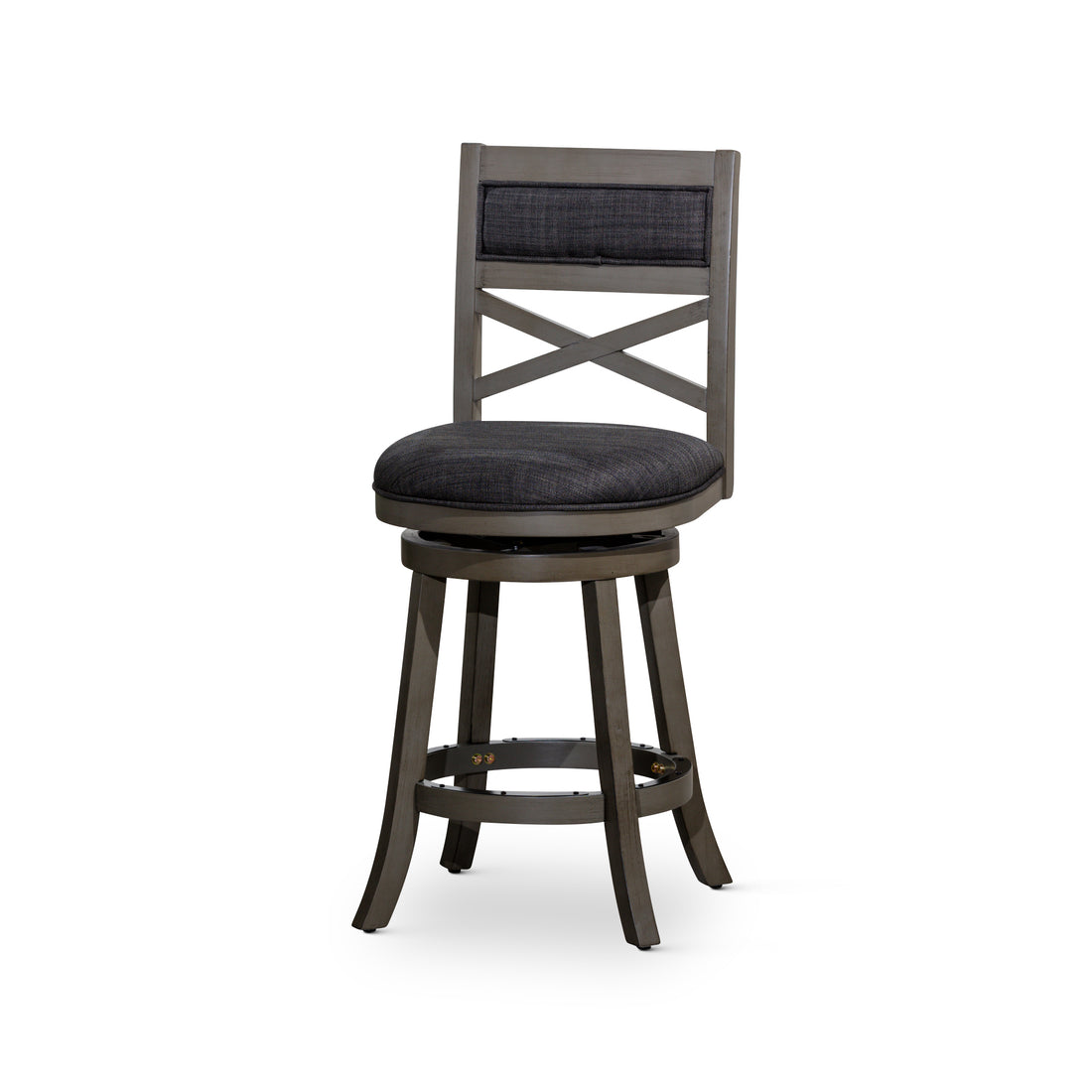 30" Bar Height X Back Swivel Stool, Weathered Gray Finish Grey, Charcoal Fabric Seat Gray Fabric