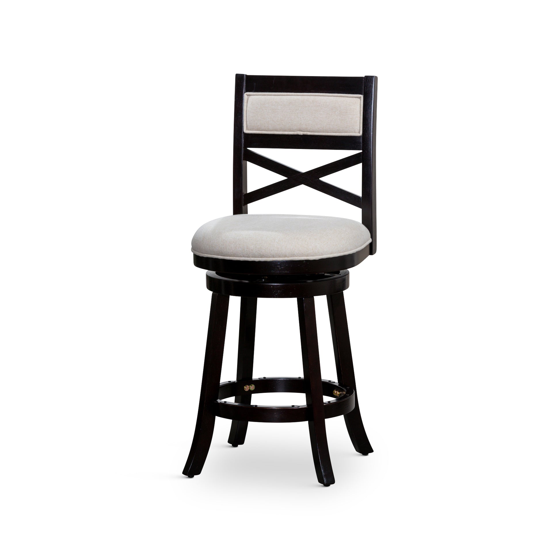 24" Counter Height X Back Swivel Stool, Espresso Finish, Beige Fabric Seat Espresso Fabric