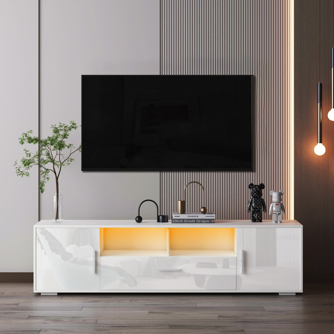 Quickassemblefashiontvstand,Tvcabinet,Entertainment Center Tv Station,Tvconsole,Console With Led Light Belt, Light Belt Can Be Remote Control,With Cabinets,Open Cells,For The Living