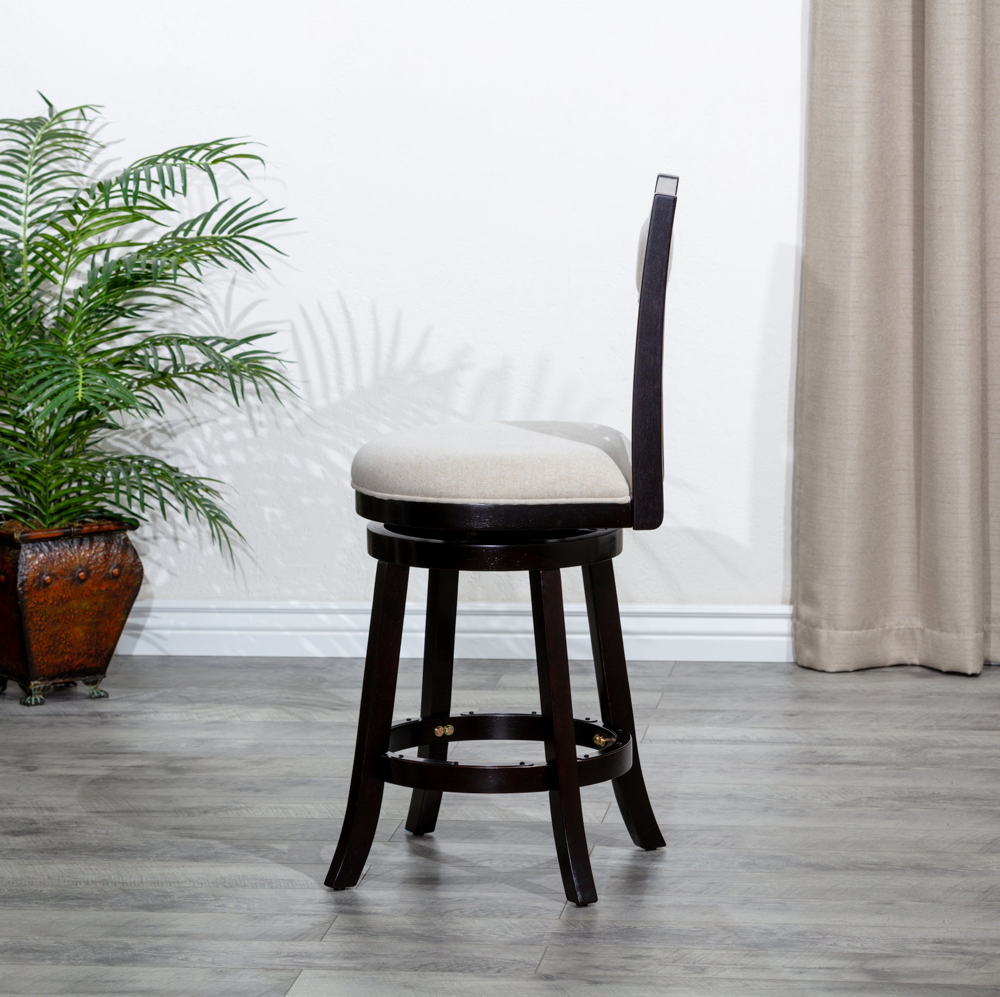 24" Counter Height X Back Swivel Stool, Espresso Finish, Beige Fabric Seat Espresso Fabric