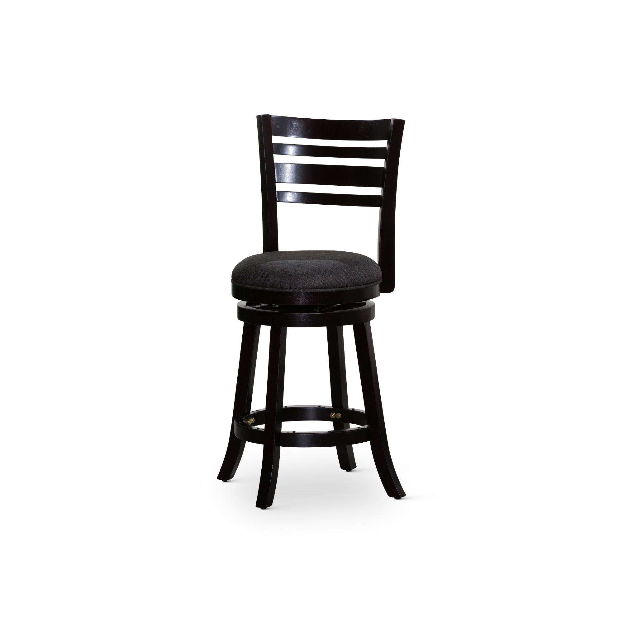 24" Counter Height Slat Back Swivel Stool, Espresso Finish, Charcoal Fabric Seat Espresso Fabric