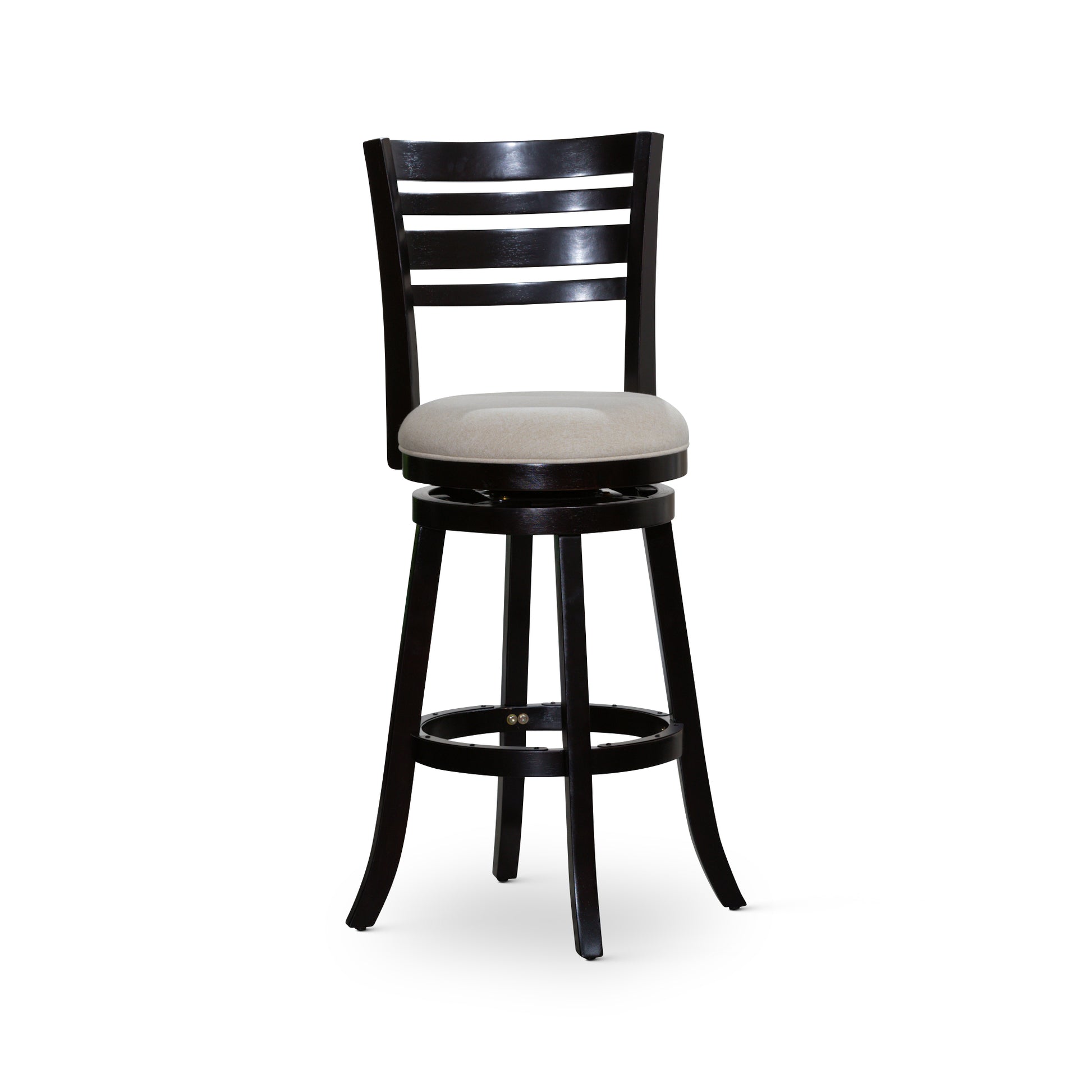 30" Bar Height Slat Back Swivel Stool, Espresso Finish, Beige Fabric Seat Espresso Fabric