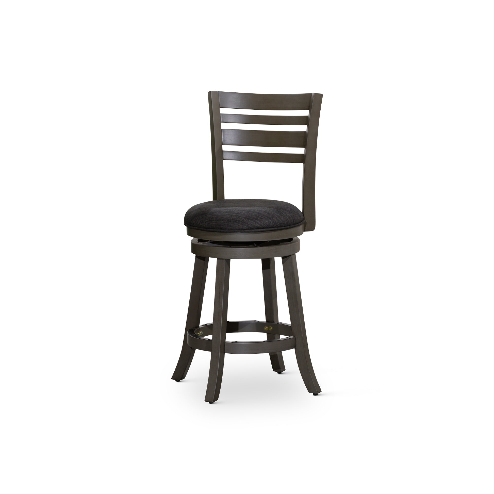 24" Counter Height Slat Back Swivel Stool, Weathered Gray Finish, Charcoal Fabric Seat Gray Fabric