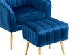 Velvet Accent Chair With Ottoman, Modern Tufted Barrel Chair Ottoman Set For Living Room Bedroom, Golden Finished, Blue Blue Foam Velvet