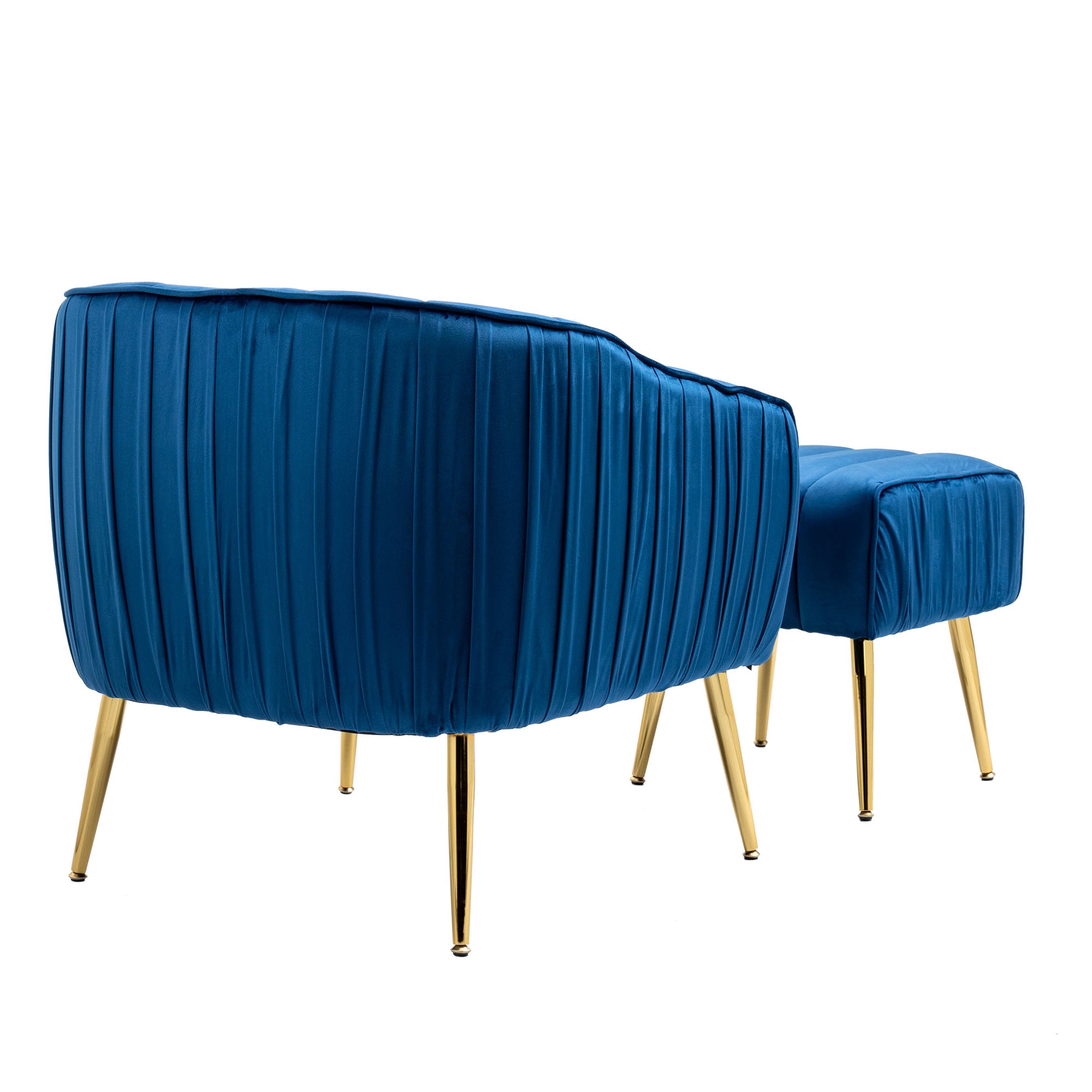 Velvet Accent Chair With Ottoman, Modern Tufted Barrel Chair Ottoman Set For Living Room Bedroom, Golden Finished, Blue Blue Foam Velvet