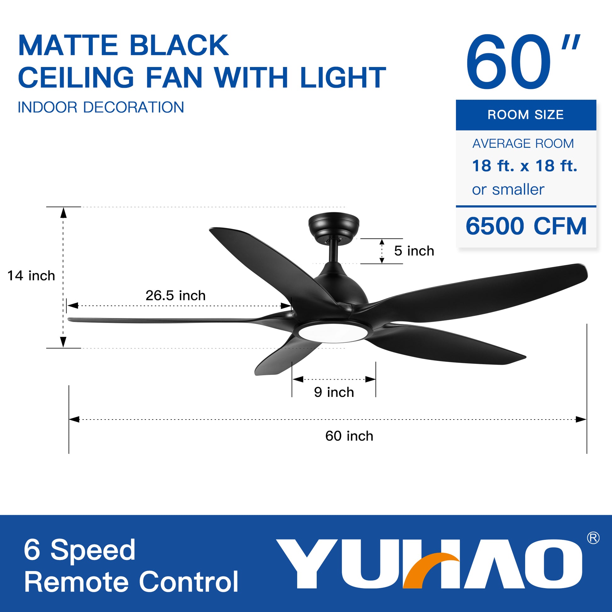 60 In Intergrated Led Ceiling Fan Lighting With Black Abs Blade Black Abs