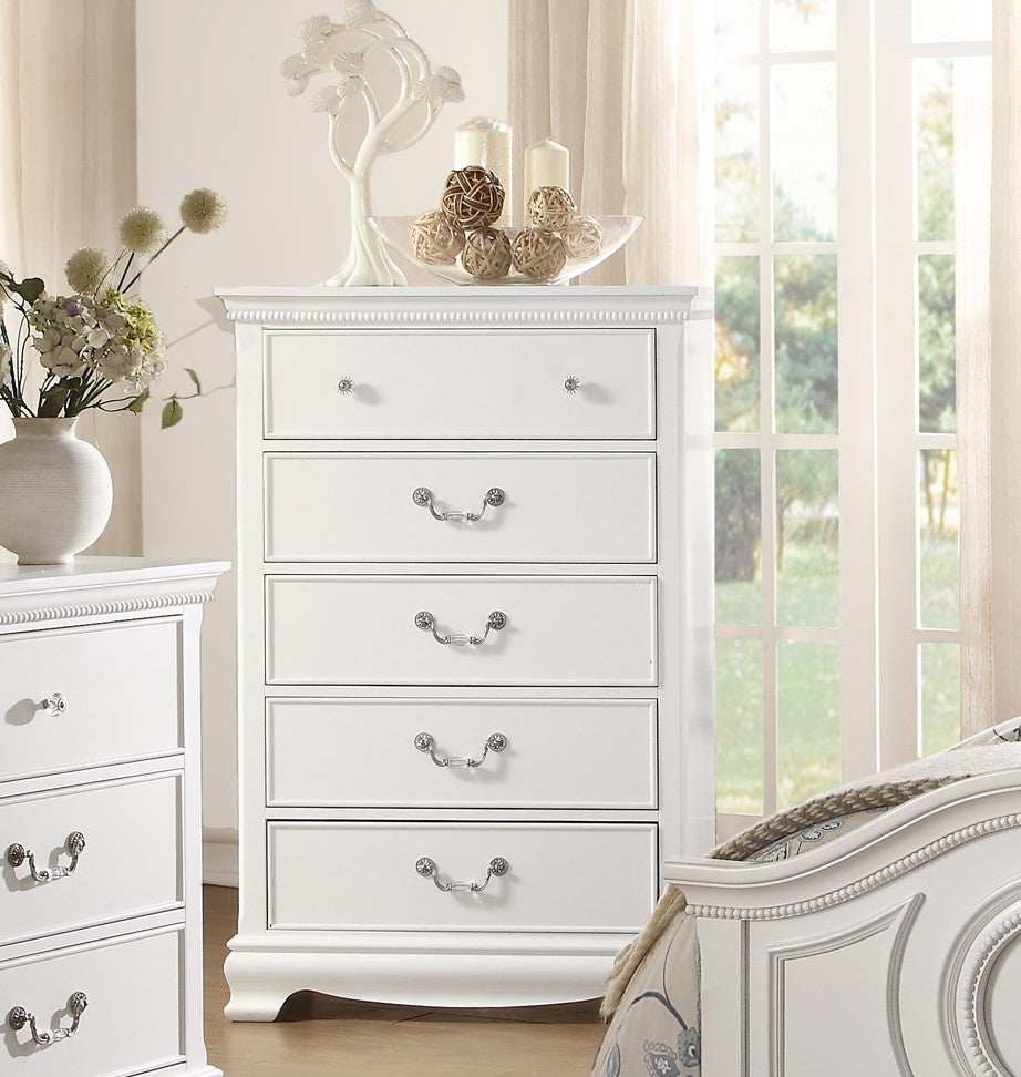 Classic Traditional Style White Finish 1Pc Chest Of 5X Dovetail Drawers Wooden Bedroom Furniture White Bedroom Classic,Traditional Wood