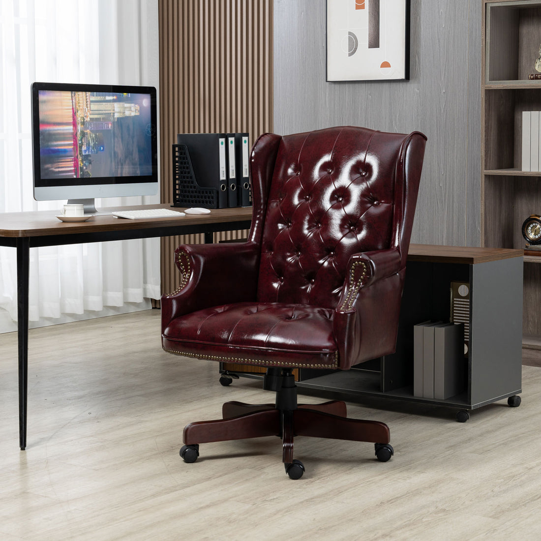 Executive Office Chair High Back Reclining Comfortable burgundy-foam-pu