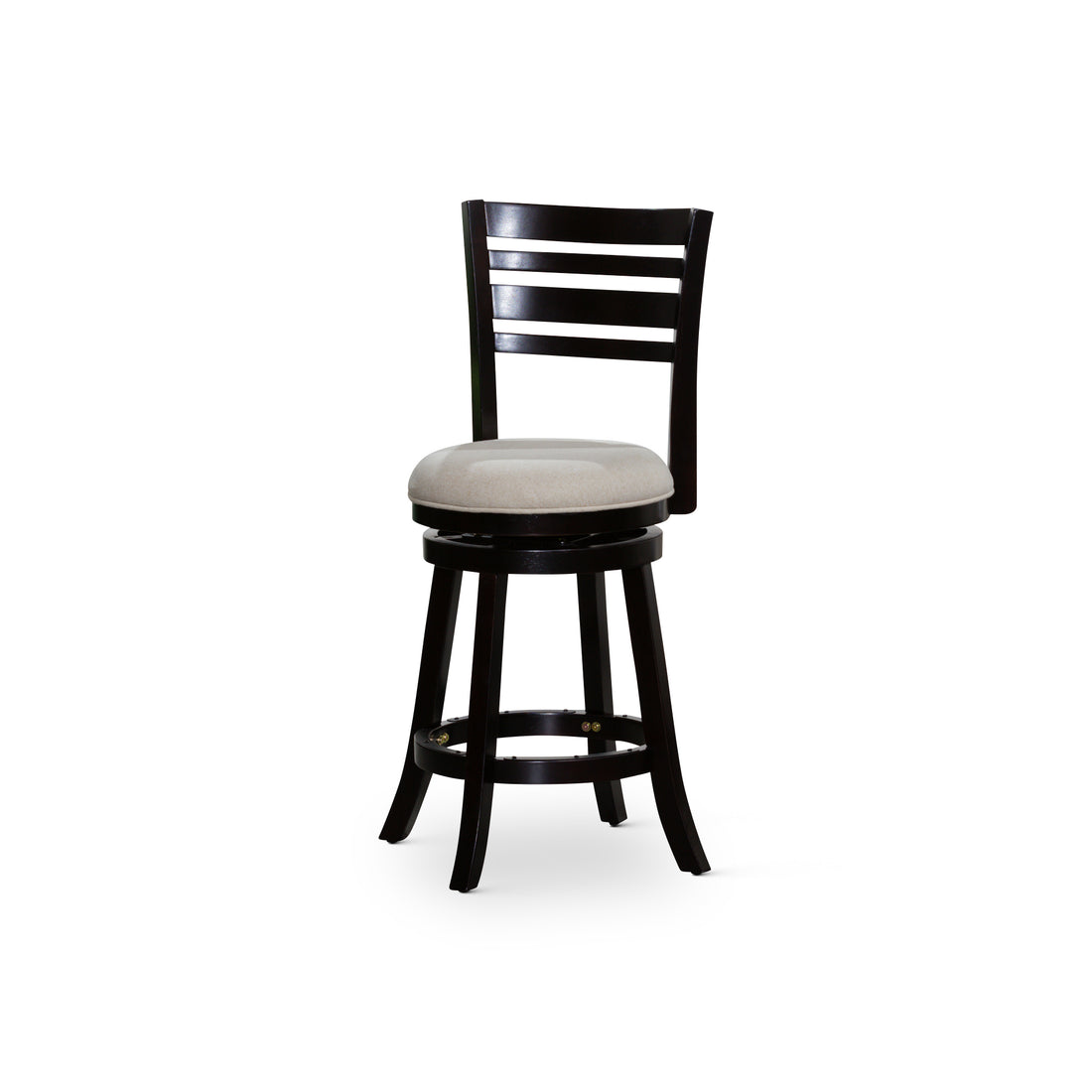 24" Counter Height Slat Back Swivel Stool, Espresso Finish, Beige Fabric Seat Espresso Fabric