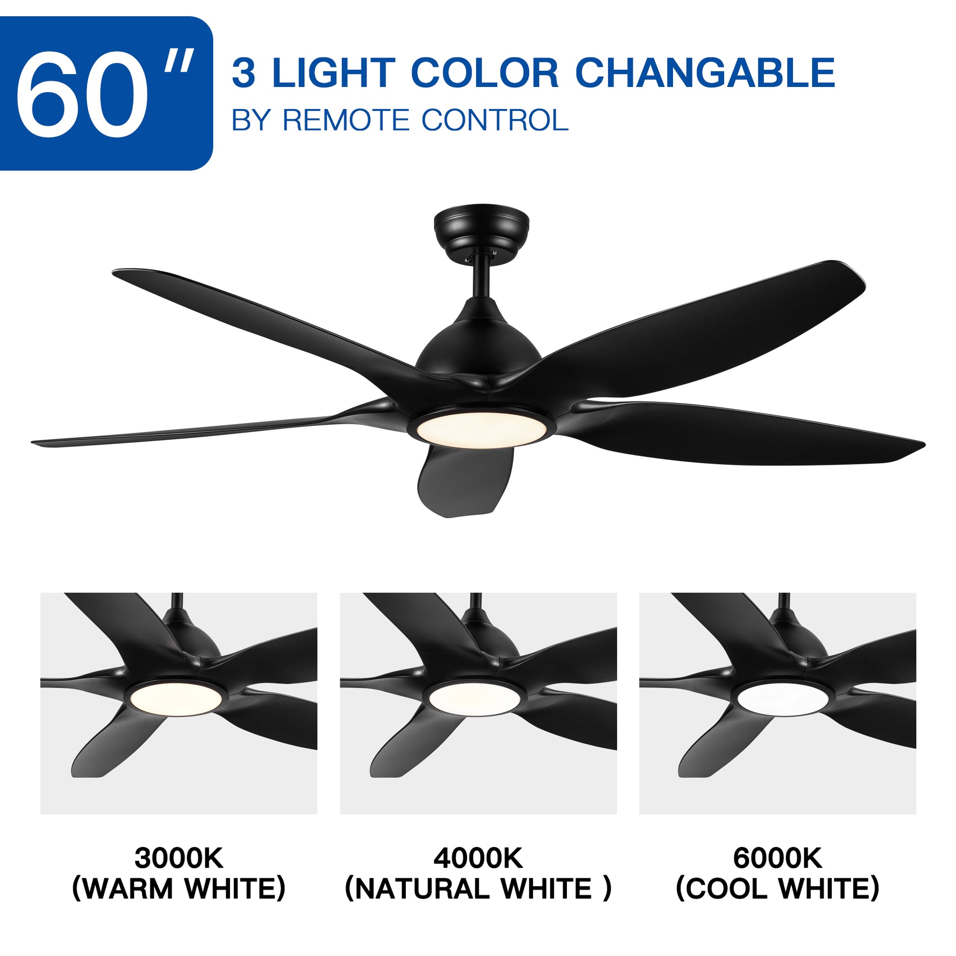 60 In Intergrated Led Ceiling Fan Lighting With Black Abs Blade Black Abs