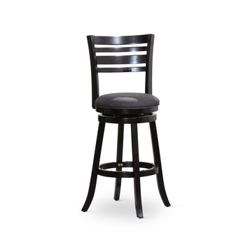 30" Bar Height Slat Back Swivel Stool, Espresso Finish, Charcoal Fabric Seat Espresso Fabric